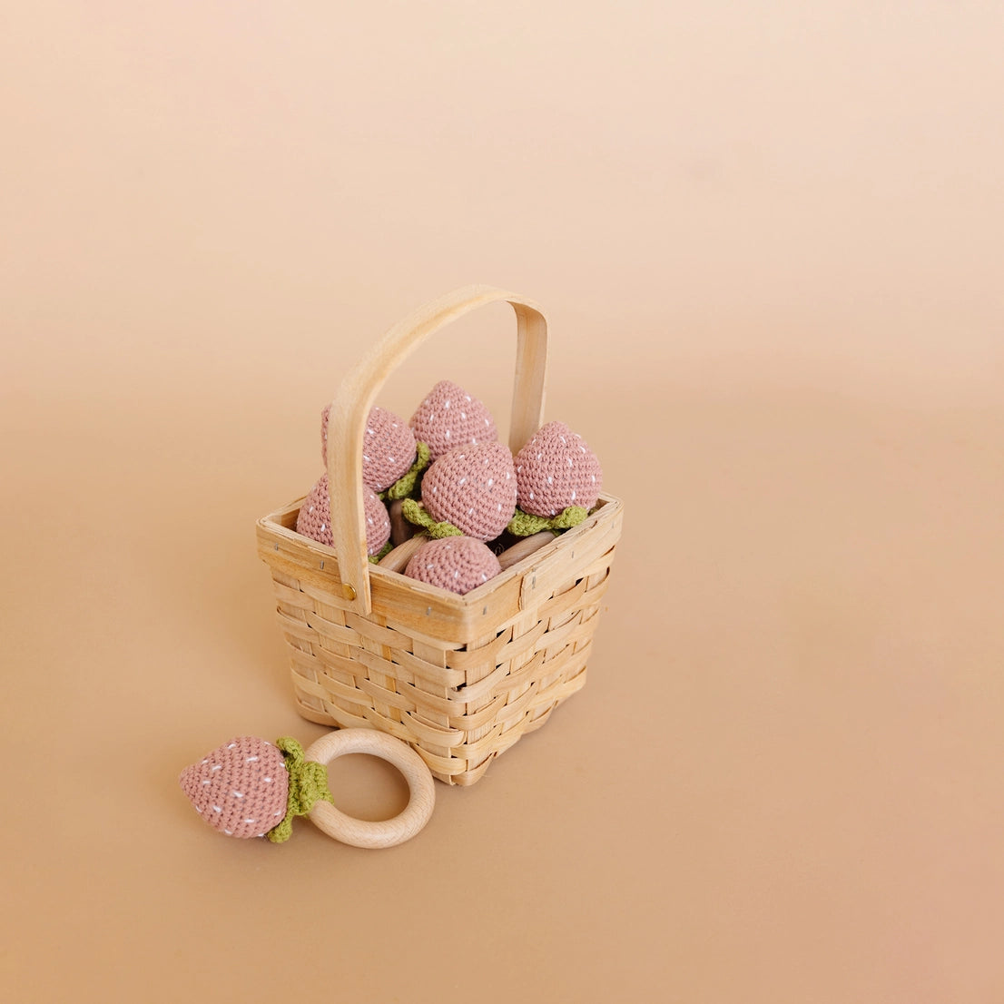 Teether Strawberry Pink Cotton Crochet Rattle
