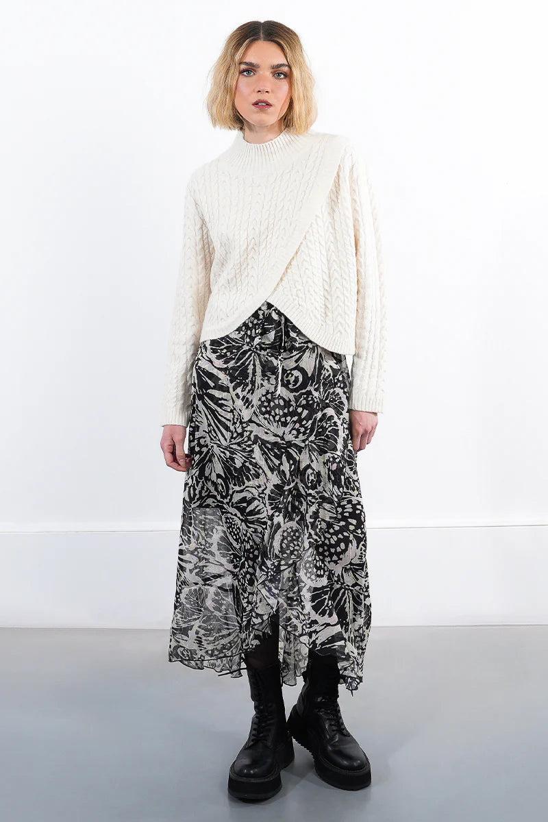 Wrap Front Cable Sweater - Cream