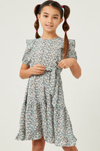 Load image into Gallery viewer, Girls Ruffle Sleeve Belted Ditsy Floral Dress
