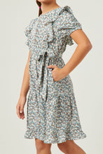Load image into Gallery viewer, Girls Ruffle Sleeve Belted Ditsy Floral Dress

