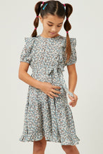 Load image into Gallery viewer, Girls Ruffle Sleeve Belted Ditsy Floral Dress
