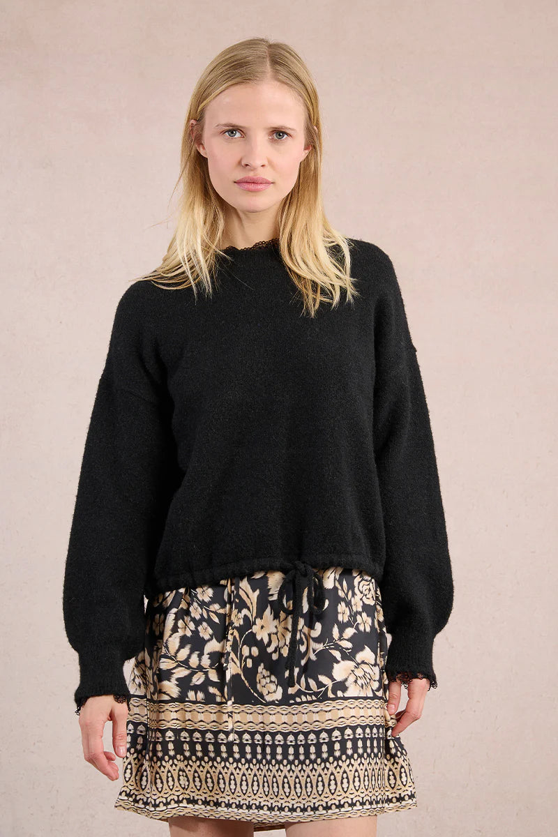Lace Trim Sweater - Black