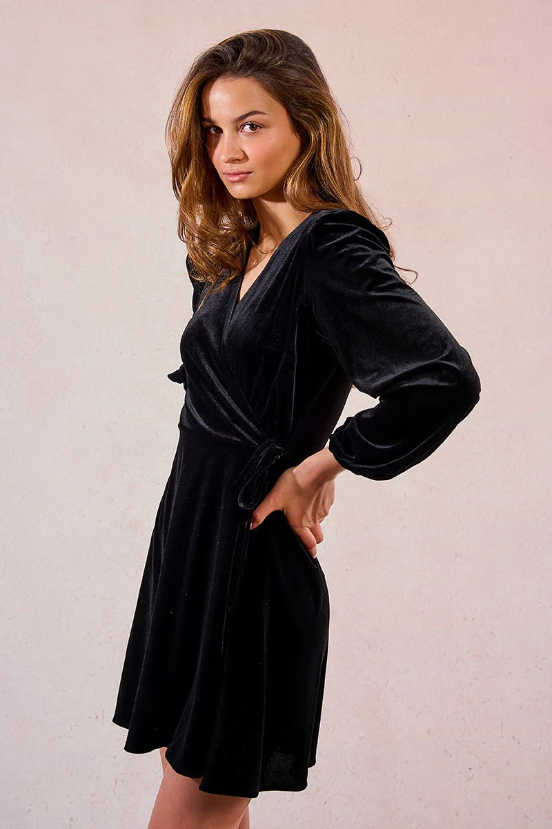 Velvet Wrap Dress - Black