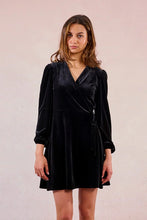 Load image into Gallery viewer, Velvet Wrap Dress - Black
