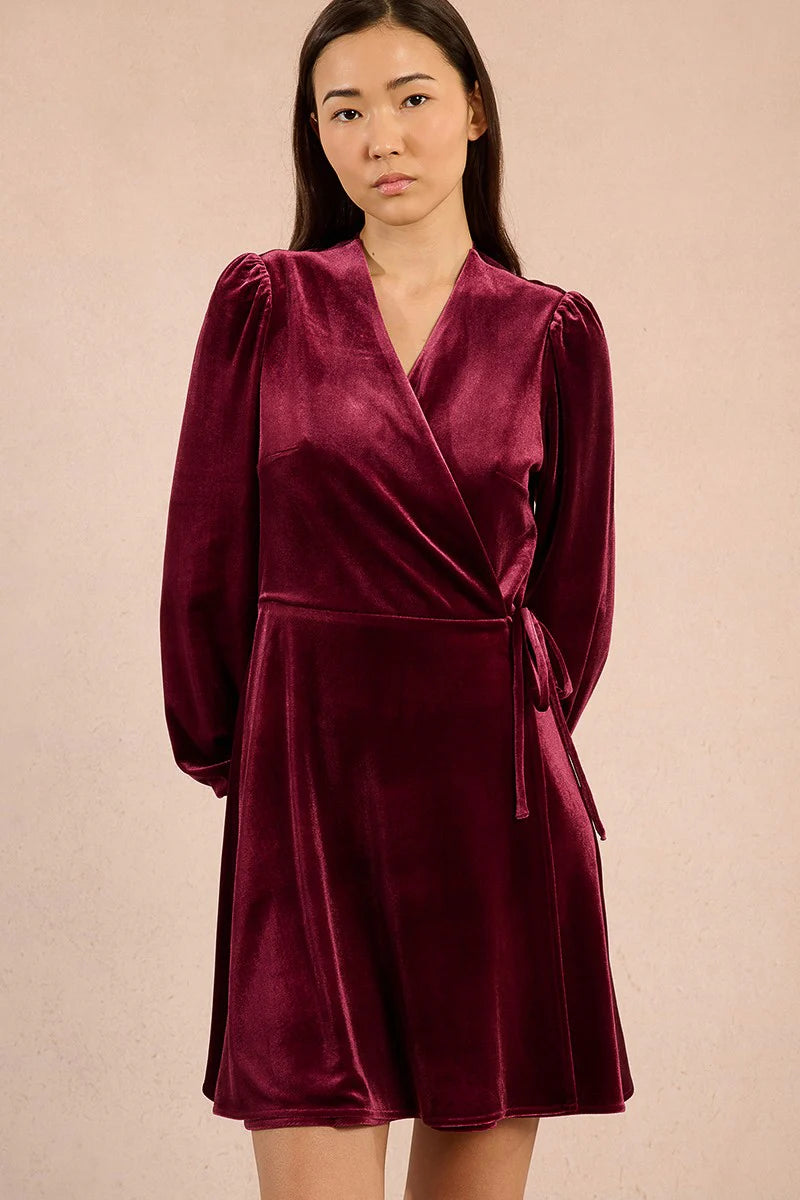 Velvet Wrap Dress - Dark Red