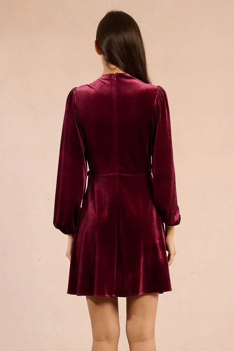 Velvet Wrap Dress - Dark Red