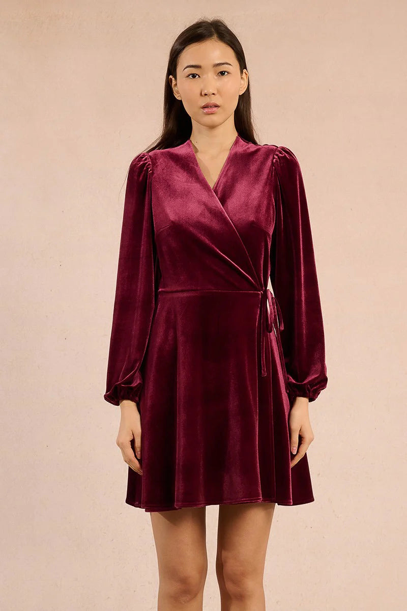 Velvet Wrap Dress - Dark Red