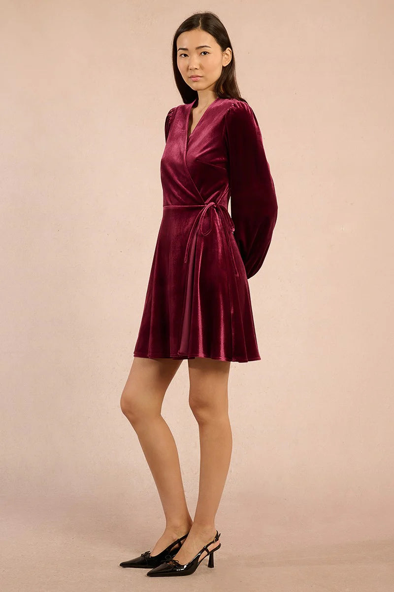 Velvet Wrap Dress - Dark Red