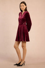 Load image into Gallery viewer, Velvet Wrap Dress - Dark Red
