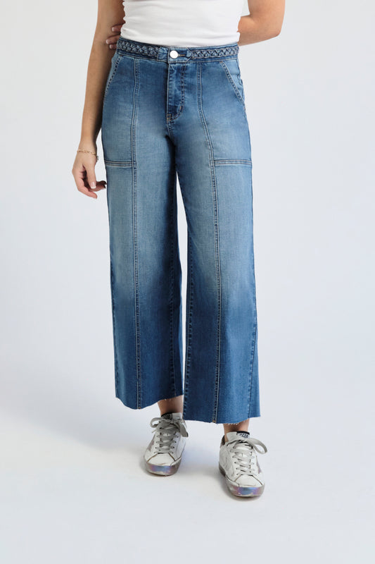 High Rise Wide Leg Braided Waistband Denim - Bolti