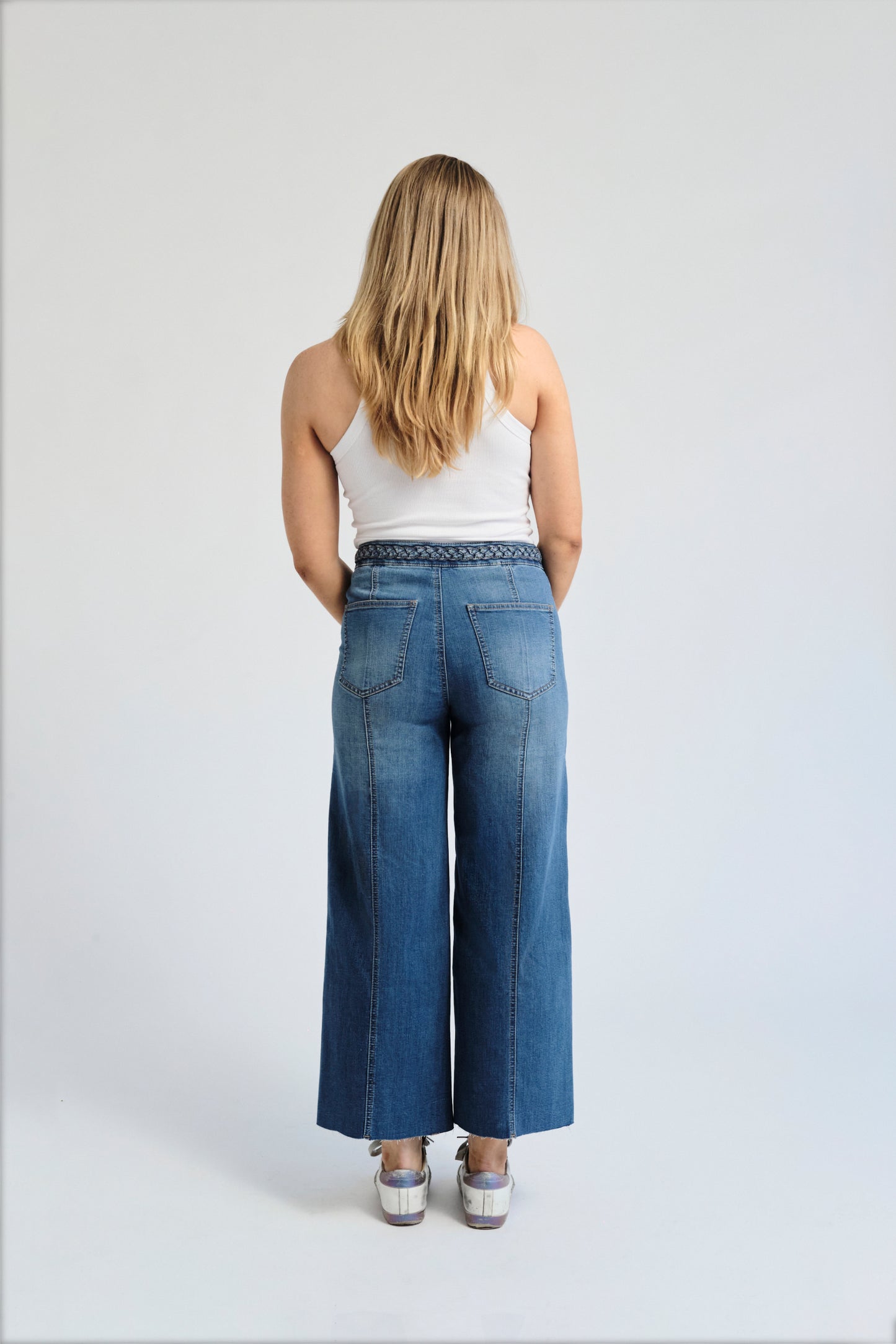 High Rise Wide Leg Braided Waistband Denim - Bolti