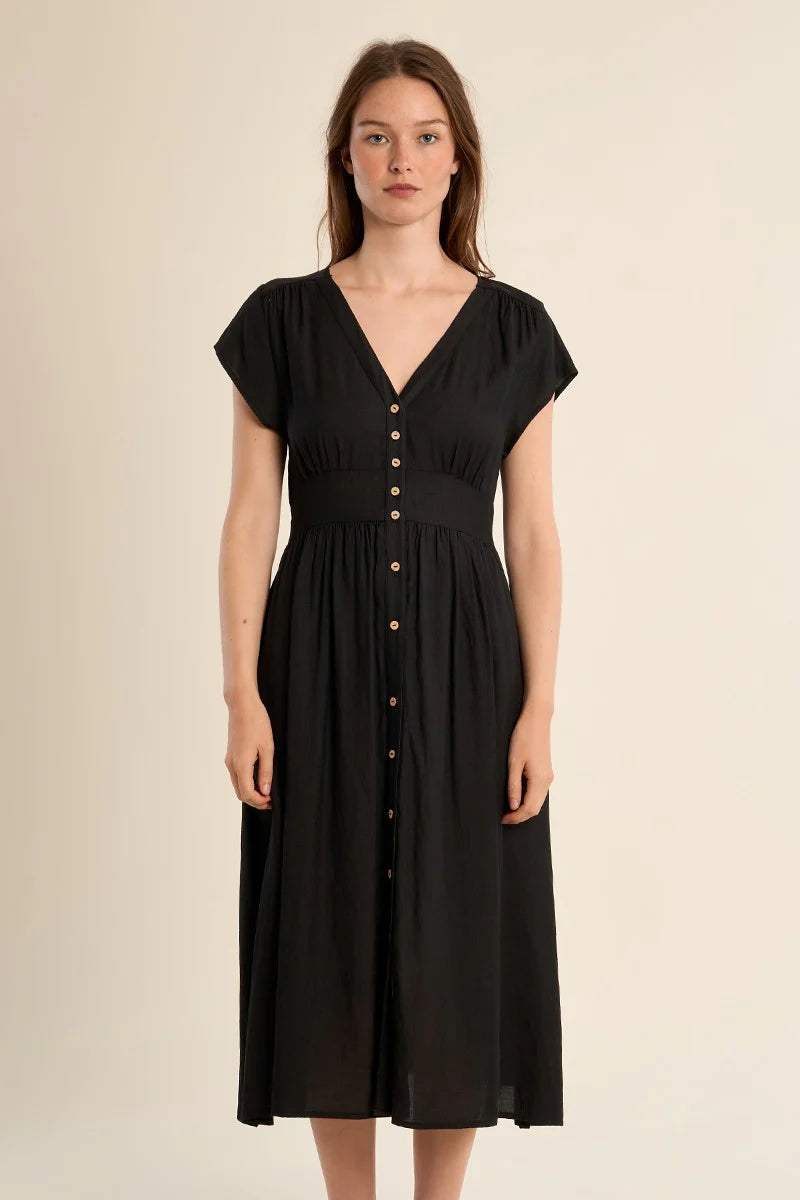 Button-Front Dress - Black