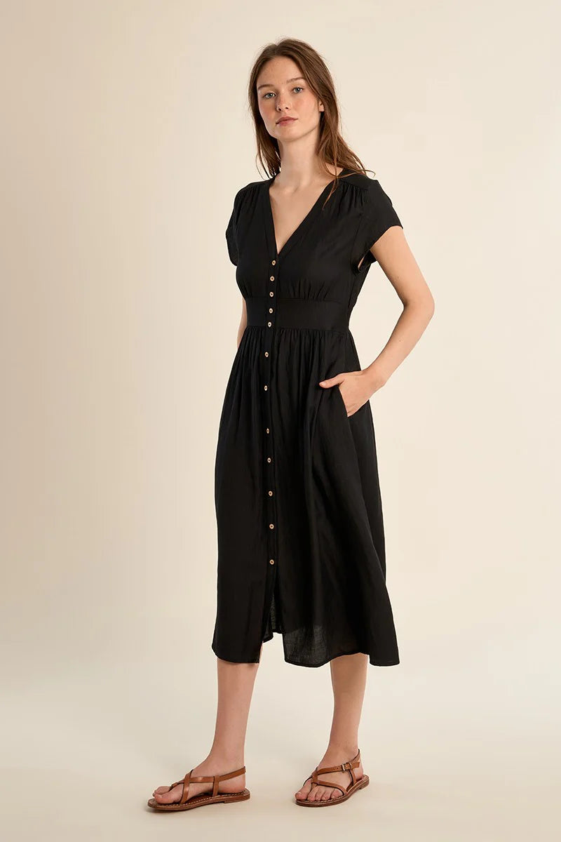 Button-Front Dress - Black