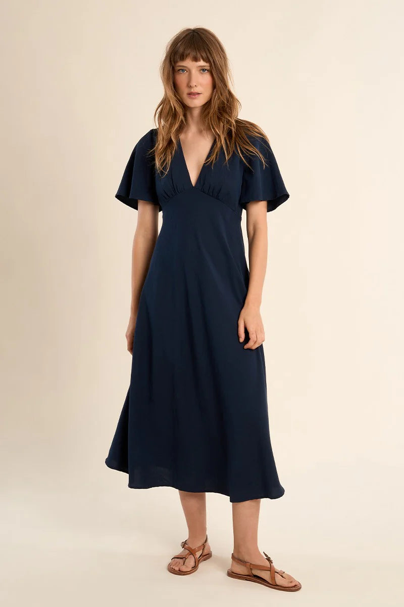 Classic V-Neck Dress - Navy