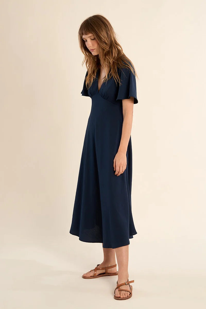 Classic V-Neck Dress - Navy