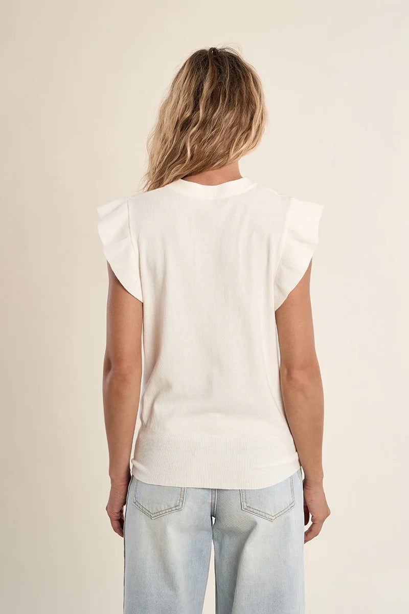 Short-Sleeved Ruffled Sweater - White