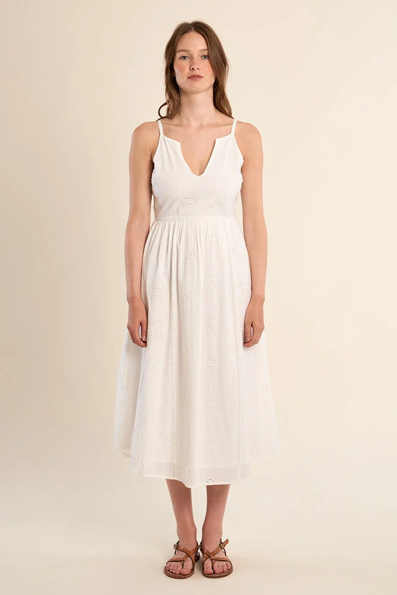 Openwork Embroidery Midi Cotton Dress