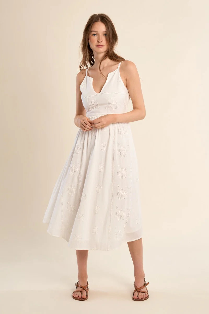 Openwork Embroidery Midi Cotton Dress