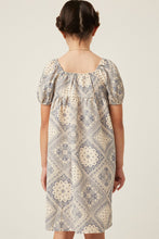 Load image into Gallery viewer, Textured Antique Quilt Print Puff Sleeve Dress
