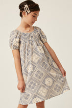Load image into Gallery viewer, Textured Antique Quilt Print Puff Sleeve Dress
