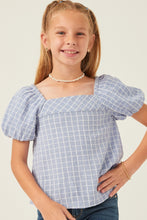 Load image into Gallery viewer, Girls Textured Plaid Square Neck Puff Sleeve Top
