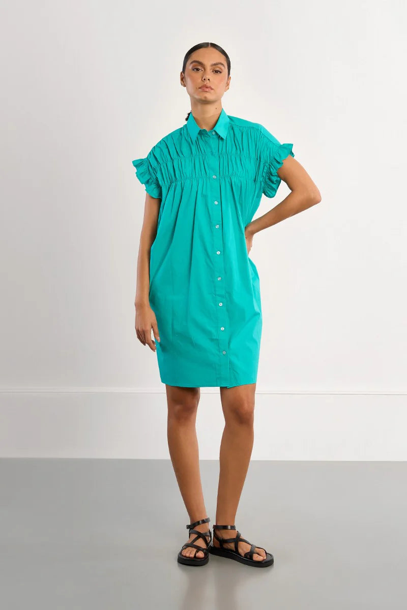 Smocked Cotton Shirt Dress - Mint