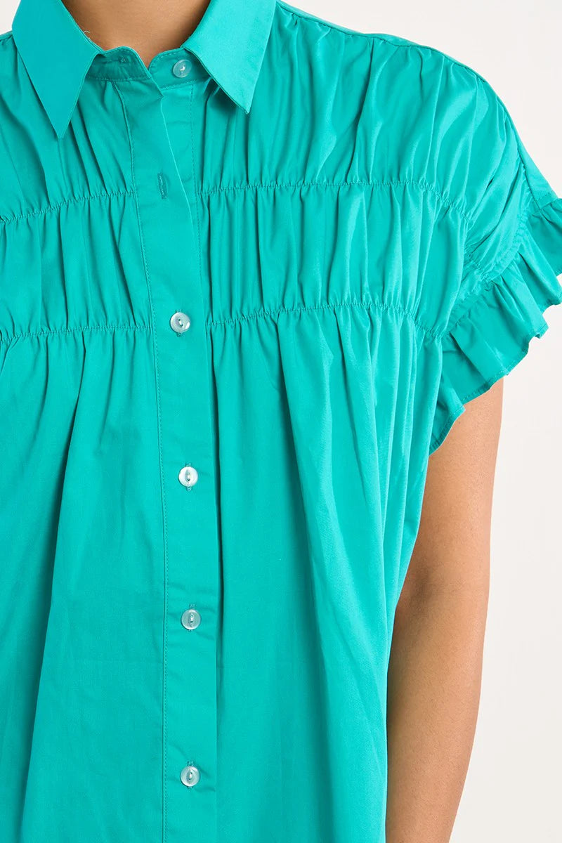 Smocked Cotton Shirt Dress - Mint