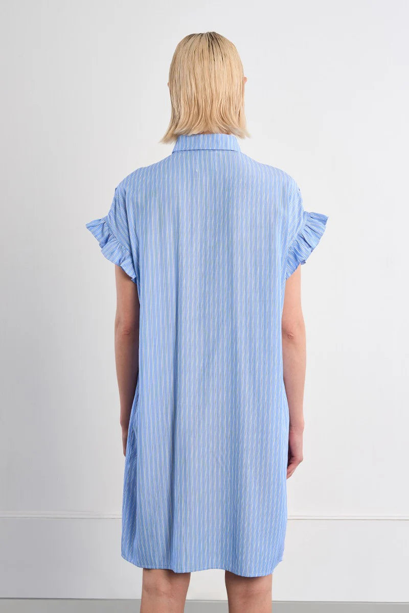 Smocked Cotton Shirt Dress - Blue Stripe