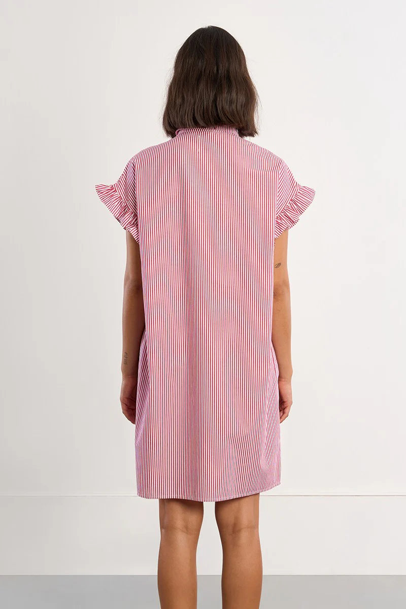 Smocked Cotton Shirt Dress - Red Stripe