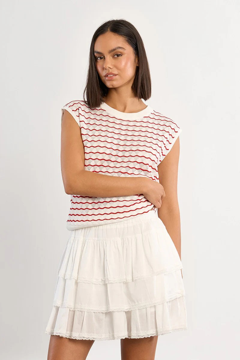 Openwork Knit Top - Red