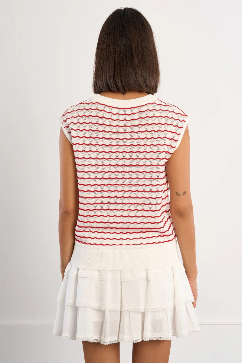 Openwork Knit Top - Red