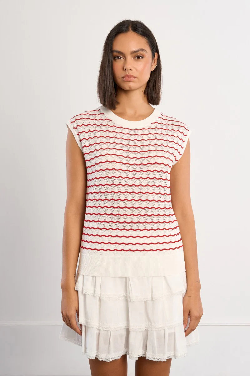 Openwork Knit Top - Red