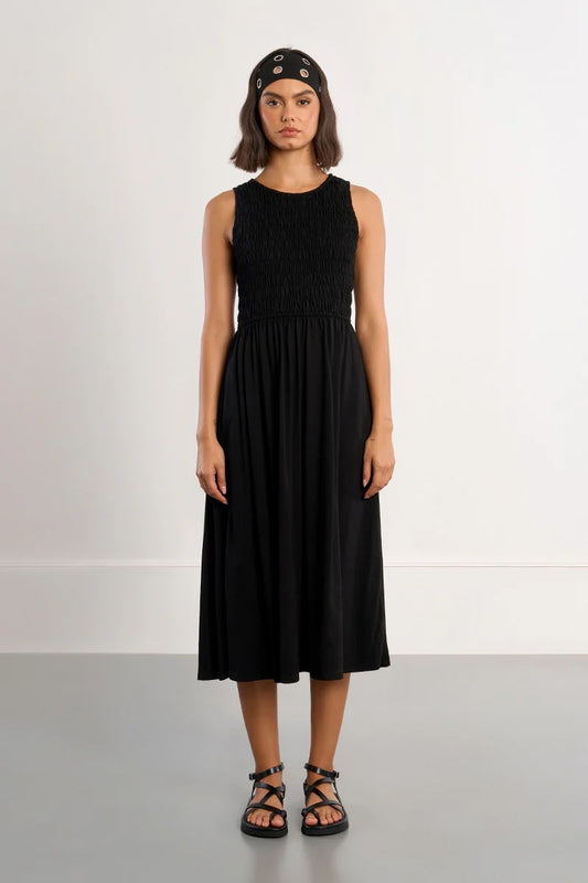 Cotton Smocked Dress - Black