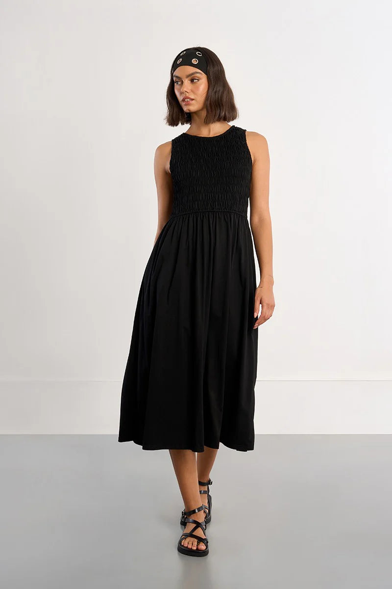 Cotton Smocked Dress - Black