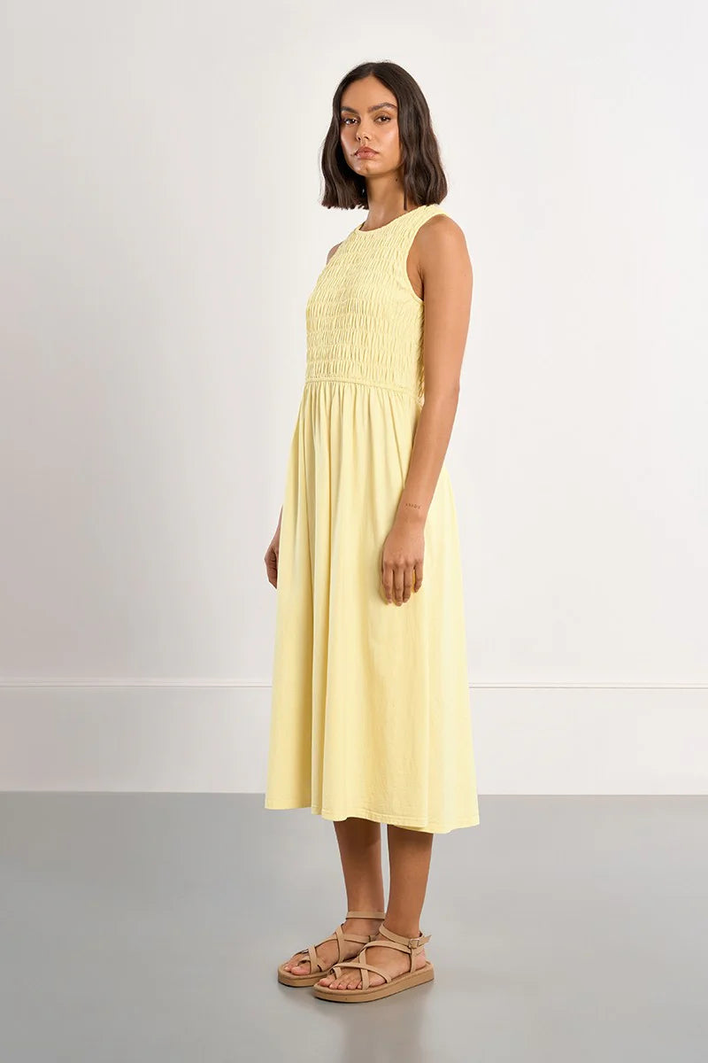 Yellow Cotton Smocked Dress Large