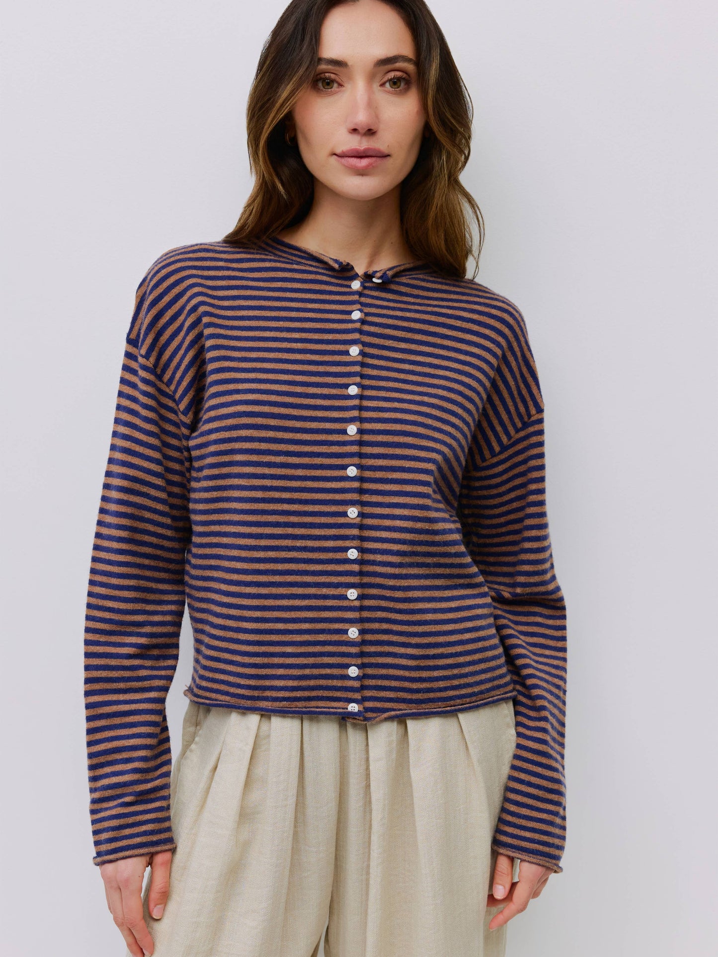 Striped Button-Down Cardigan
