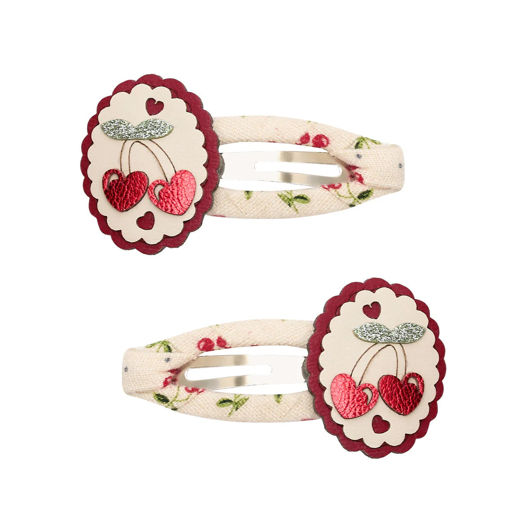 Scallop Framed Cherries Hair Clips