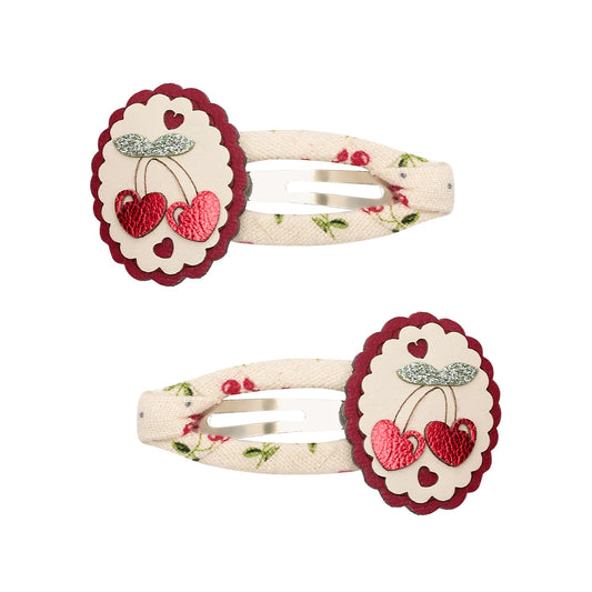 Scallop Framed Cherries Hair Clips