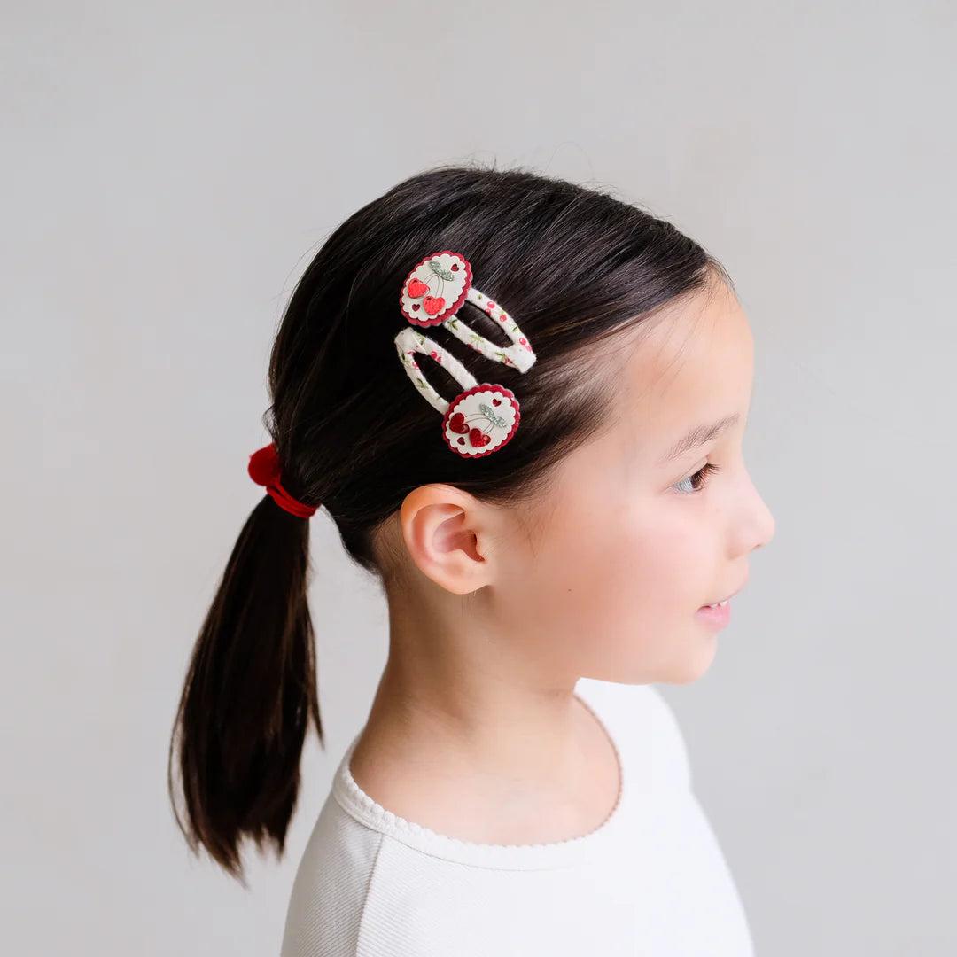 Scallop Framed Cherries Hair Clips