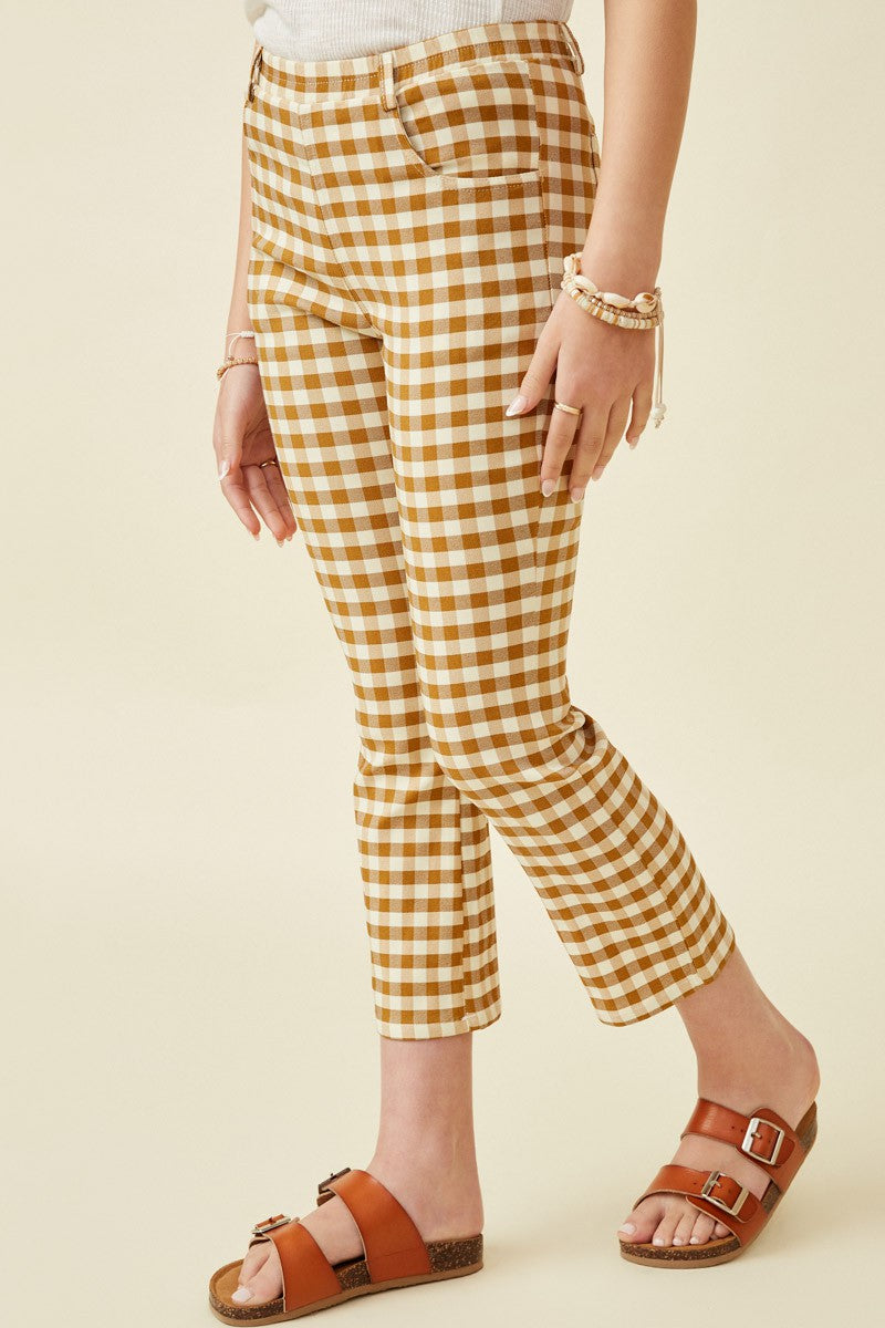 Button Closure Checkered Pants