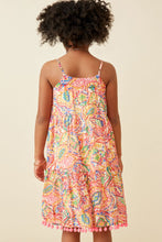 Load image into Gallery viewer, Girls Textured Abstract Floral Pom Pom Hem Dress
