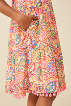 Load image into Gallery viewer, Girls Textured Abstract Floral Pom Pom Hem Dress
