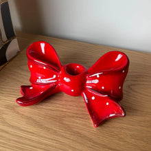 Load image into Gallery viewer, Red Ceramic Bow Candle Holder
