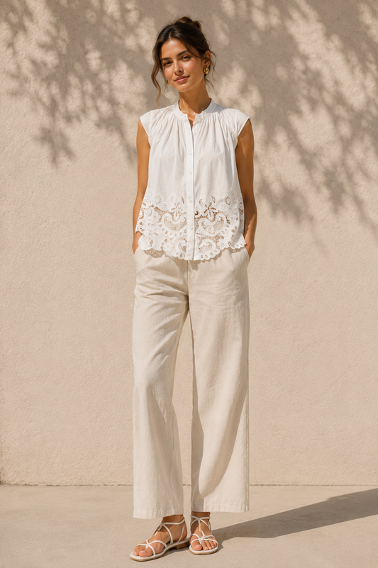 Embroidered Hem Blouse
