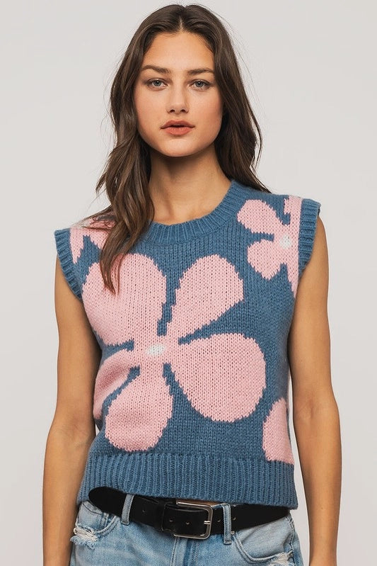 Floral Sweater Vest - Blue