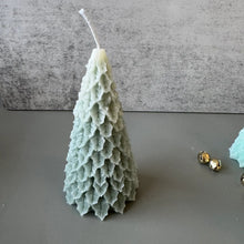 Load image into Gallery viewer, Frosty Retro Style Holiday Tree Candle - Sage Green

