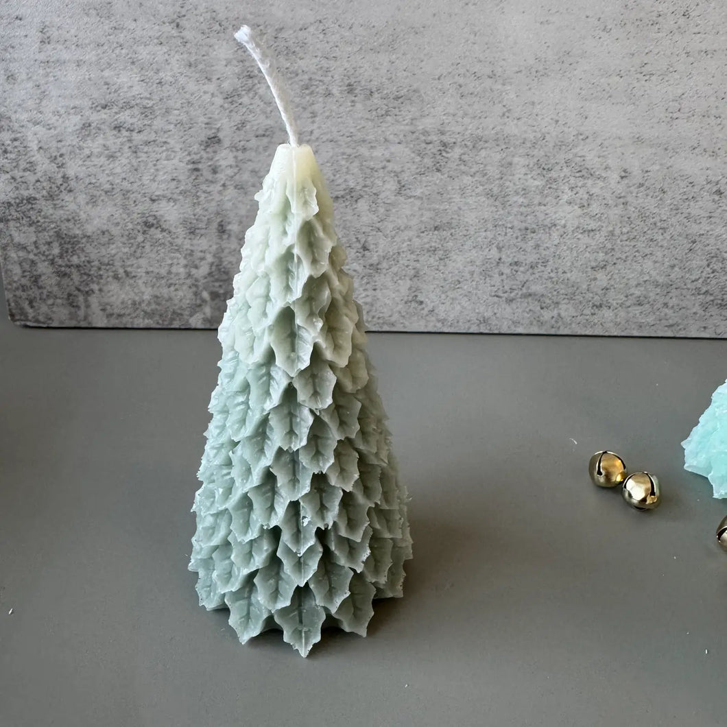 Frosty Retro Style Holiday Tree Candle - Sage Green