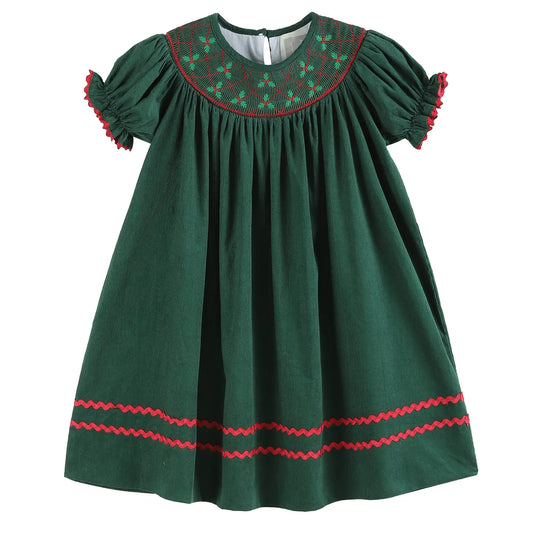 Green Mistletoe Smocked Dress