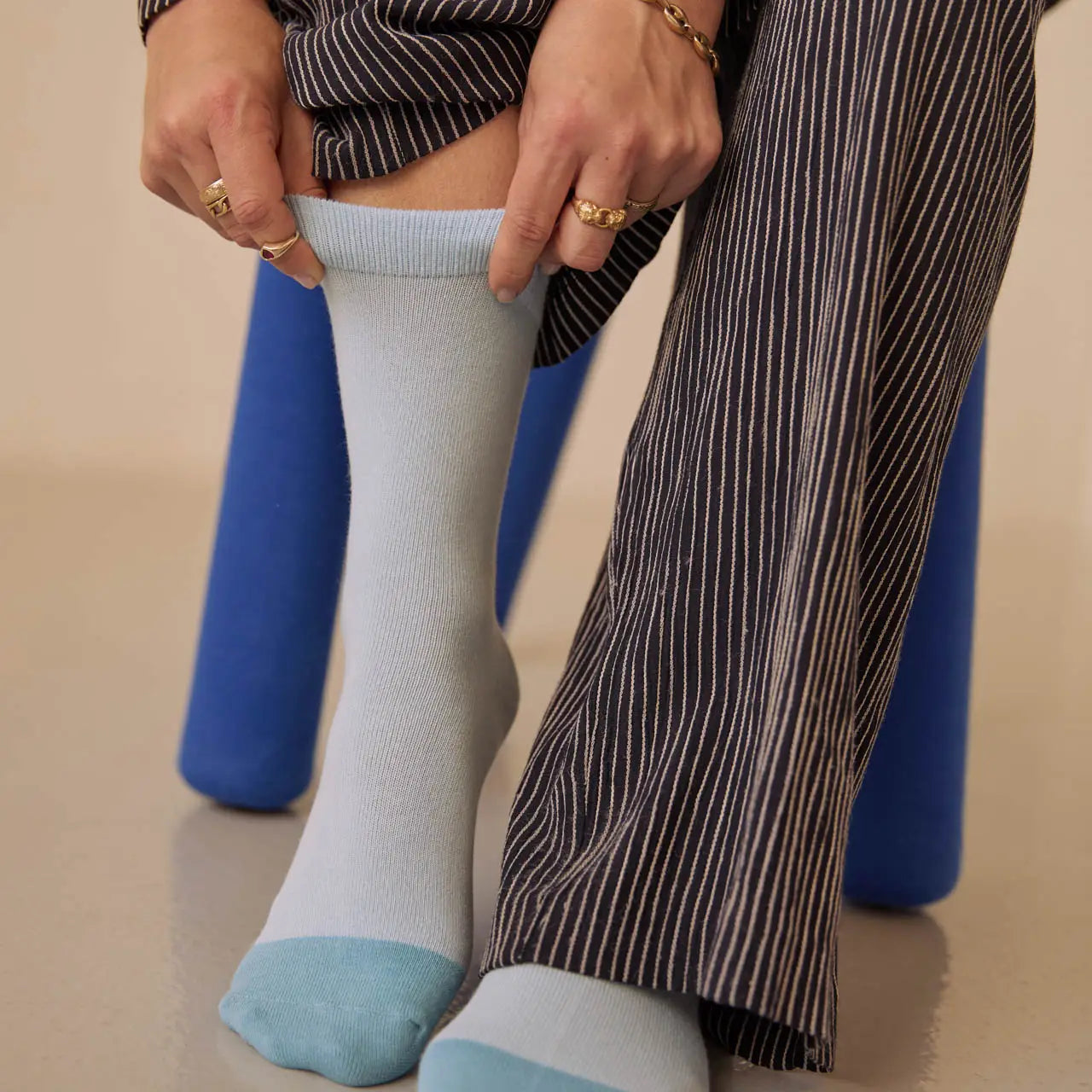 Two Tone Socks- Sky Blue