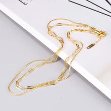Load image into Gallery viewer, 18K Gold Plated Double Layer Necklace, Paperclip Necklace
